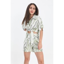 Isawella Gömlek Kısa Önden Bağlamalı Keten - Yeşil