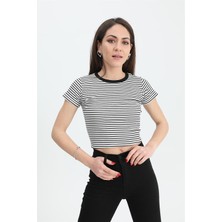 Isawella Bluz Bisiklet Yaka Çizgili Kaşkorse - Ekru