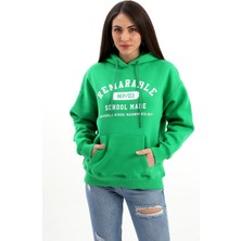 Isawella Kapüşonlu School Baskılı Üç Iplik Sweat - Zümrüt