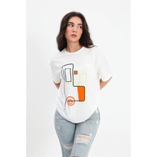 Isawella T-Shirt Geometrik Desen - Ekru