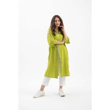 Isawella Arkası Baskılı Püsküllü Kimono - Açık Yeşil