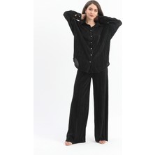 Isawella Düğme Detaylı Örme Pilise Takım - Siyah