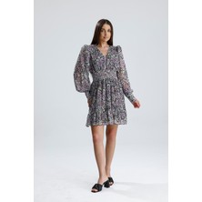 Isawella Beli Lastikli Desenli Şifon Elbise - Lila