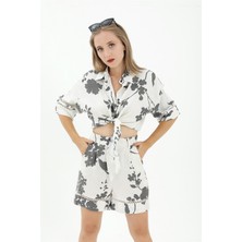 Isawella Önden Bağlamalı Dantelli Keten Takım - Siyah