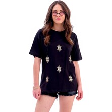 Isawella Göz Nakışlı Süprem Tişört - Siyah