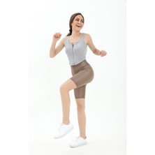 Isawella V Kemer Parlak Şort Tayt - Vizon