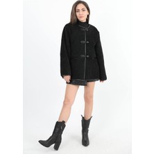 Isawella Bisiklet Yaka Kıvırcık Ceket - Siyah