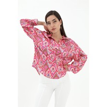 Isawella Reglan Kol Baskılı Saten Gömlek - Pembe