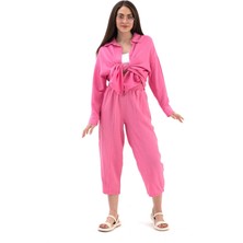 Isawella Krinkıl Kumaş Keten Ikili Takım - Pembe