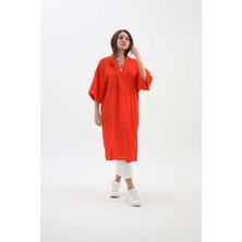 Isawella Arkası Baskılı Püsküllü Kimono - Turuncu