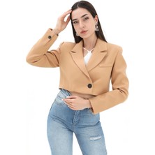 Isawella Crop Blazer Kısa Ceket - Camel