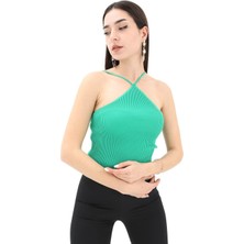 Isawella Boyundan Askılı Triko Atlet - Yeşil