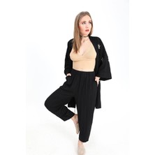 Isawella Keten Kimono Takım Göz Nakışlı - Siyah