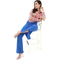 Isawella Yırtmaçlı Ispanyol Paça Atlas Pantolon - Mavi