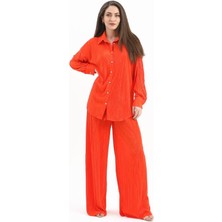 Isawella Düğme Detaylı Örme Pilise Takım - Turuncu