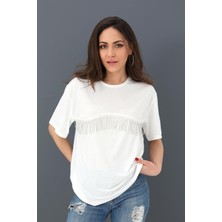 Isawella T-Shirt Bisiklet Yaka Zincir Detaylı - Ekru