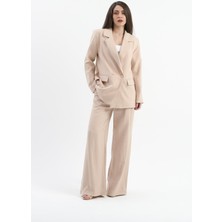 Isawella Kruvaze Yaka Parlak Keten Blazer Ceket - Taş