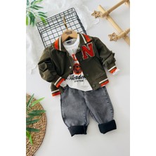 Miniğimin Cicileri N Panç Işleme Detaylı Erkek Çocuk 3 lü takım - Yeşil