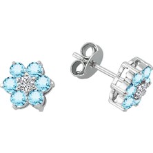 Sirius Pırlanta Pırlanta ve Sky Blue Topaz Taşlı Papatya Küpe 0417E0057
