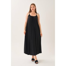 Bağlamalı Ip Askılı Dökümlü Maxi Elbise