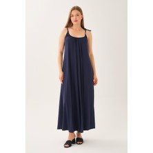 Bağlamalı Ip Askılı Dökümlü Maxi Elbise