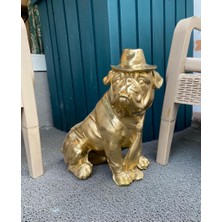 Mirsa Global Dekoratif  Şapkalı Bulldog Köpek Bahçe Dekoru Ev Ofis Heykel