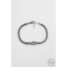 So CHIC İtalyan Düğüm Detaylı Örgü Model 23 Cm Gümüş Erkek Bileklik