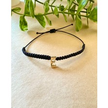 Atelier Çağla Siyah Makrome Örgü Harf Bileklik