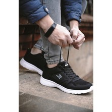 Bukond Unisex Siyah Beyaz Günlük Rahat Yürüyüş Ayakkabısı File Detaylı Sneaker Spor Ayakkabı