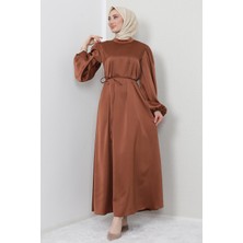 Giza Store Ince Kuşaklı Saten Elbise Tarçın