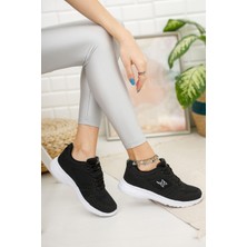 Bukond Unisex Siyah Beyaz Günlük Rahat Yürüyüş Ayakkabısı File Detaylı Sneaker Spor Ayakkabı