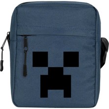Zepplin Giyim Mine-Craft Creeper Face Omuz Çantası Fermuarlı Lacivert Renk