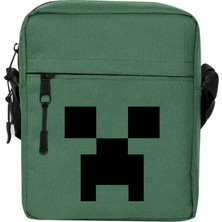 Zepplin Giyim Mine-Craft Creeper Face Omuz Çantası Fermuarlı Yeşil Renk