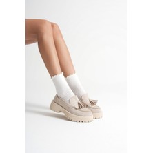 Mevese Anim Kadın Günlük Bej Süet Loafer Ayakkabı