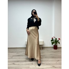 Vazıradk Çam Kesim Lastikli Saten Uzun Etek