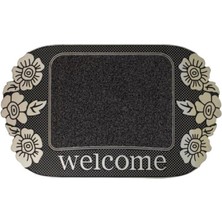 Çırpan Ev Siyah Kabartmalı Çiçekli Kapı Önü Paspası 75X45CM