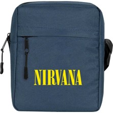 Zepplin Giyim Nirvana Yazı Sarı Omuz Çantası Fermuarlı Lacivert Renk
