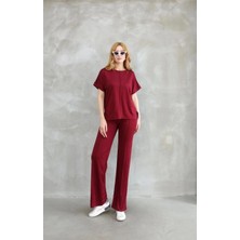 Rawea Fashion Osy Modal Yumuşak Dokulu Kumaş Bisiklet Yaka Kısa Kollu Takım - Bordo