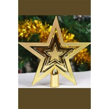 Trade Bazaar Vintage Altın Simli Yıldız Noel Ağacı Süsü | 20 cm Retro Parlak Ağaç Tepe Süsü / Dekoratif Yılbaşı Süsleme
