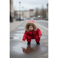 Hc Kids Wear Bebek Kozmonot Tulum Kürk Kapşonlu Kırmızı