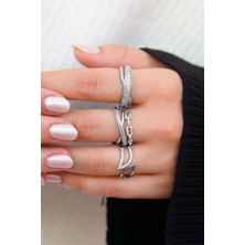 Trend Collection 3’lü Zirkon Taşlı Modern Tasarım Kadın Yüzük Seti – Ayarlanabilir Gümüş Renk