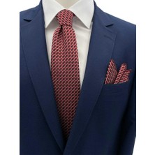 Brianze 7 cm Kırmızı Siyah Beyaz Desenli Kravat Mendil Set