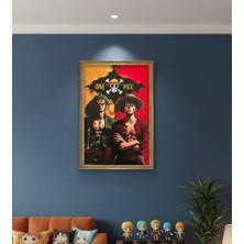 One Piece – Luffy & Zoro Ikili Poster Tasarım Altın Çerçeveli Dekoratif Duvar Tablosu