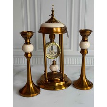 Rossev Antik Saatli 3 Parça Konsol Seti Krem