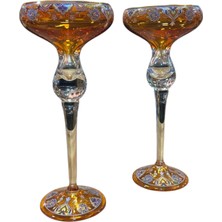 Gürses Home Turuncu Cam 2'li Şamdan, El İşçiliği, Salon Aksesuar Konsol