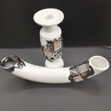 Bluest Shop Dekoratif Vazo Obje ve Mumluk Seramik Gümüş Işlemeli