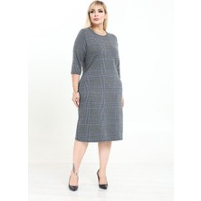 Modayız Çift Cepli Desenli Esnek Kışlık Büyük Beden Midi Elbise 6C-2736