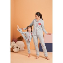 Pjs Boy Çizgili  Kadın Düğmeli  Pijama Takımı 28064