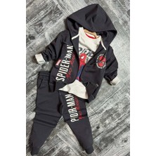 Riccotarz Erkek Çocuk Digital Ağ ve Yazı Baskılı Kapüşonlu Siyah Ceket Eşofman Takım