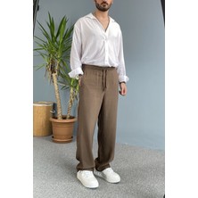 Alışveriş Sokağı Modal Kumaş Bağcıklı Baggy Pantolon Haki